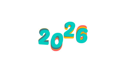Vibrant 2026, New Year graphic design element image. Colorful number with a retro pop art typography style featuring a 3D wave effect. Isolated illustration on a transparent background for easy use.