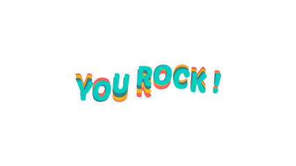 You Rock colorful text effect image. Fun, retro typography with wave layers and 3D style. Isolated graphic design element on a transparent background for easy overlaying. Alpha.