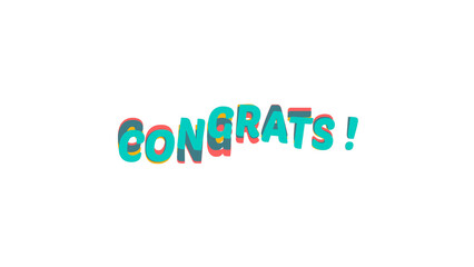 Congrats word colorful wavy text style image. Celebration message with layered typography effect for congratulations. Graphic element on a transparent background for easy overlay.