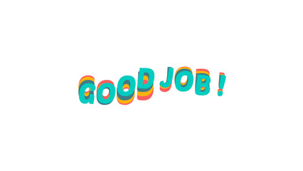 Good Job! colorful retro wavy text image. 3D effect typography for motivation and success concepts. Graphic element on a transparent background, perfect for overlays and design projects.