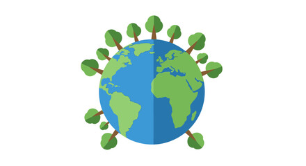 Planet Earth globe covered with green trees symbolizing environmental conservation, sustainability, and a healthy ecosystem.