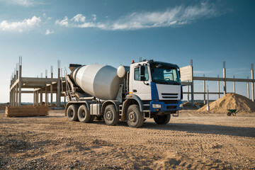 Concrete Mixer Truck at Construction Site