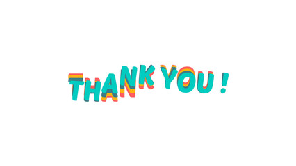 Thank You text image with colorful wave effect. Gratitude message typography with 3D layers on a transparent background for easy overlay. Graphic design element for appreciation.