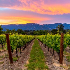 Fototapeta premium Scenic vineyard at sunset (1)