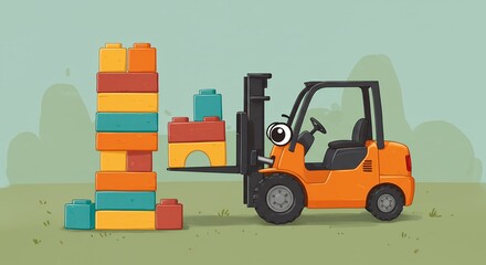 Naklejka premium Colorful building blocks being lifted by a forklift