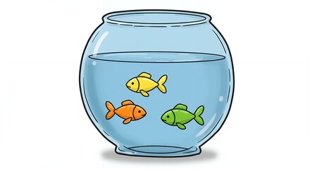 Colorful fish in a round aquarium