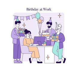 Office Birthday Celebration Vector Illustration