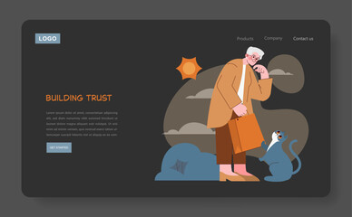 Elderly Man Interacting with Cat Vector Illustration