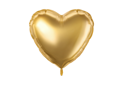 Shiny golden heart balloon mockup, isolated on white transparent background