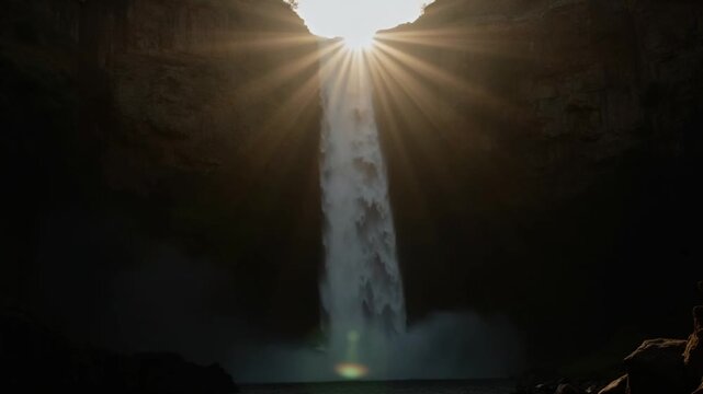 Sun Over The Majestic Waterfall In Morocco