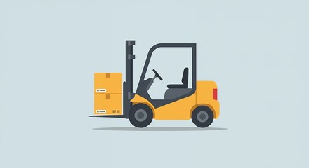Naklejka premium Yellow forklift carrying cardboard boxes