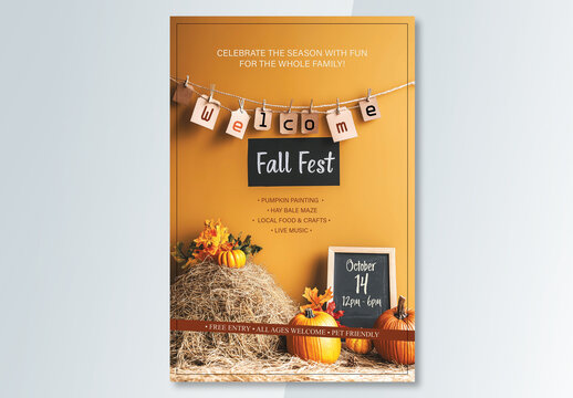 Fall Festival Poster Layout with Pumpkins and Hay Bales