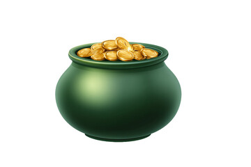 Green Pot of Gold Coins, isolated on white transparent background