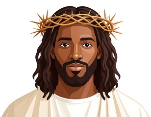 Portrait of a dark-skinned man wearing a crown of thorns
