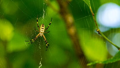 Spider in web, green background (1)