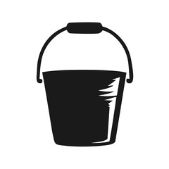 Metal Bucket Filled with Clear Water on Wooden Floor