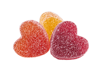 Colorful heart-shaped candies, sugar-coated, isolated on white transparent background