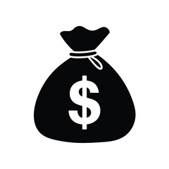 Money Bag Icon Symbol of Wealth and Finance in Black and White