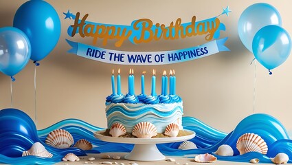 Celebrate a special birthday with vibrant cake, balloons, and joyful ocean theme decorations