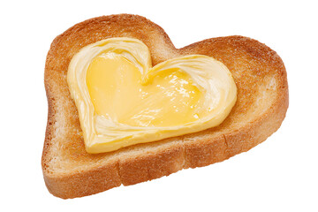 Golden toast with heart-shaped butter, isolated on white background
