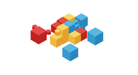 Obraz premium Colorful isometric puzzle blocks in 3d design