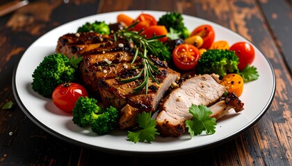 Grilled pork tenderloin with roasted vegetables
