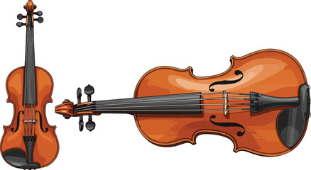 Fototapeta premium classic violin illustration detailed views, multiple angles, stringed instrument