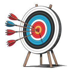 A target board with arrows hitting bullseye, isolated on white background.