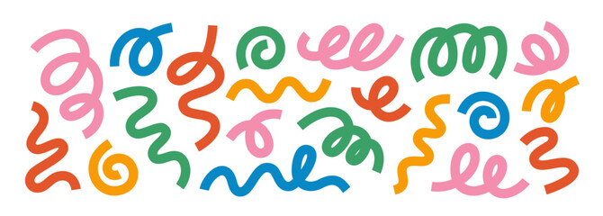 Vector Color Abstract Line Shape. Fun Confetti for Kid Birthday Party. Squiggle Color Wave Confetti Isolated on Background.