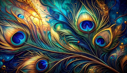 Peacock feather art. Vibrant colors