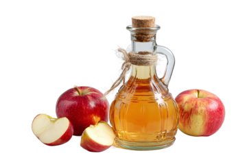 Apple Cider Vinegar Bottle with Fresh Apples, isolated on white transparent background