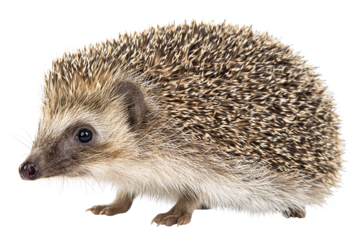Cute young hedgehog isolated on white transparent background