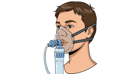 Man using breathing mask with oxygen tank for respiratory support. Person using oxygen mask  
