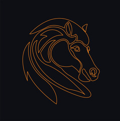 orange horse head line art on black background