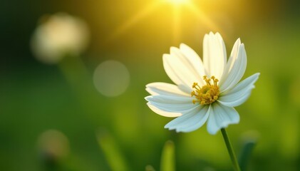 Solitary white wildflower, pristine petals unfurl in sunlight , nature, gentle