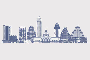 Captivating Austin city skyline vector illustration, highlighting iconic downtown architecture and modern urban landscape for travel and design projects