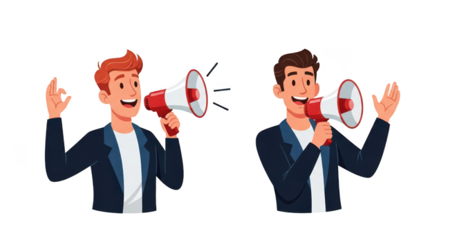 Men Announcing With Megaphones