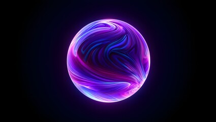 Blue and purple neon 3d sphere of gradient waves and glowing particles. Abstract technology concept, Artificial Intelligence, engineering, big data, and innovations. Vibrant futuristic sphere.