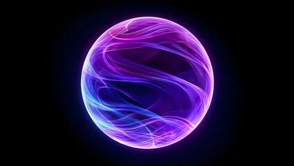 Blue and purple neon 3d sphere of gradient waves and glowing particles. Abstract technology concept, Artificial Intelligence, engineering, big data, and innovations. Vibrant futuristic sphere.