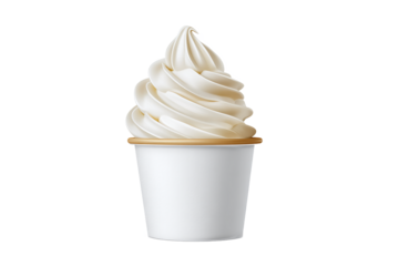 Soft Serve Ice Cream in White Cup with Gold Rim, isolated on white transparent background
