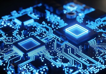Glowing Circuit Board with Chips.