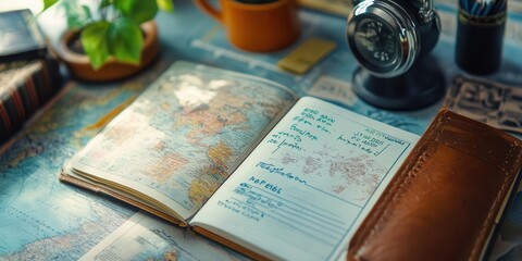 Explore World Map With Travel Journal, Planner And Journey Concept With Adventure Ideas