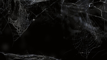 Elegant Silver Spiderweb on Black Background