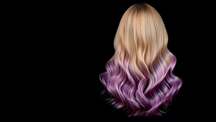 Naklejka premium Blonde and purple ombre hair on a woman isolated on black background in studio shot