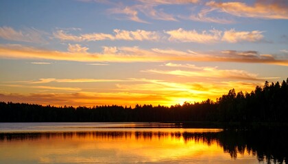 Obraz premium Peaceful sunset over a lake