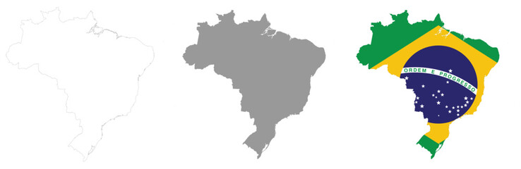 Brazil map flag political, line simple vector. Vector illustration.
