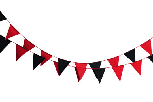 A garland of alternating red and black triangular flags - Powered by Adobe