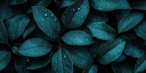 Obraz premium Capture the Essence, Leaves Glister with Droplets in Serene Nature Scene