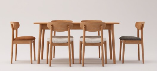 Light-colored wooden dining set with upholstered chairs (3)