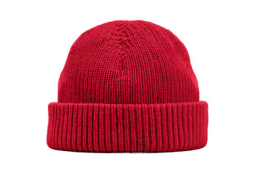 Red Knit Beanie Isolated on White Transparent Background